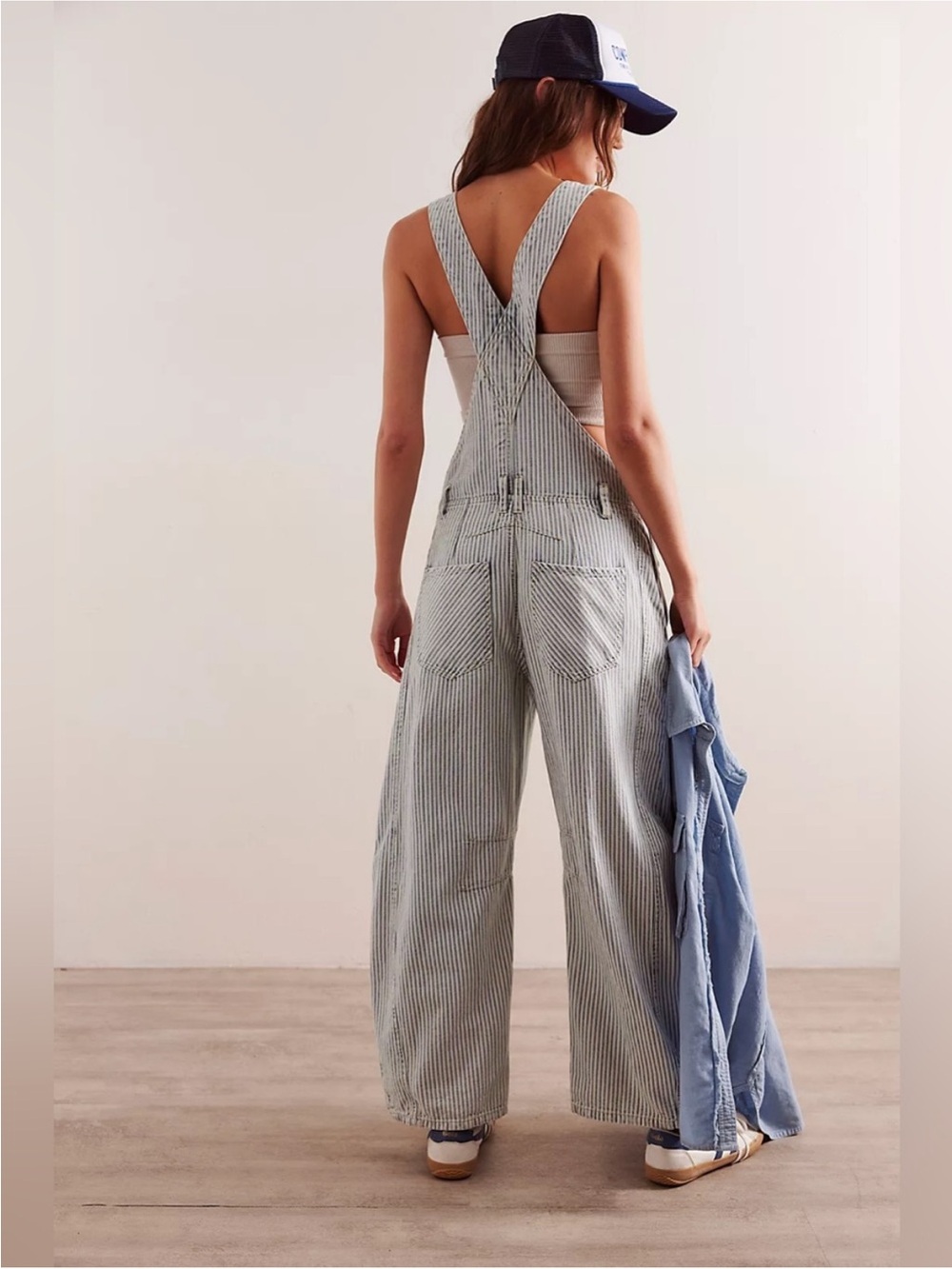 Free People We The Free Good Luck Railroad Striped Overalls - Picture 2 of 9